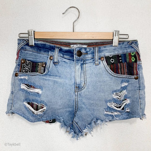 Free People Baja Serape Rugged Cut Off Jean Shorts - Picture 6 of 13